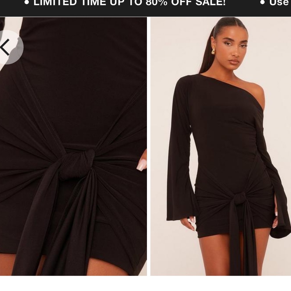 Black Slinky Bodycon Dress with Flared Sleeves